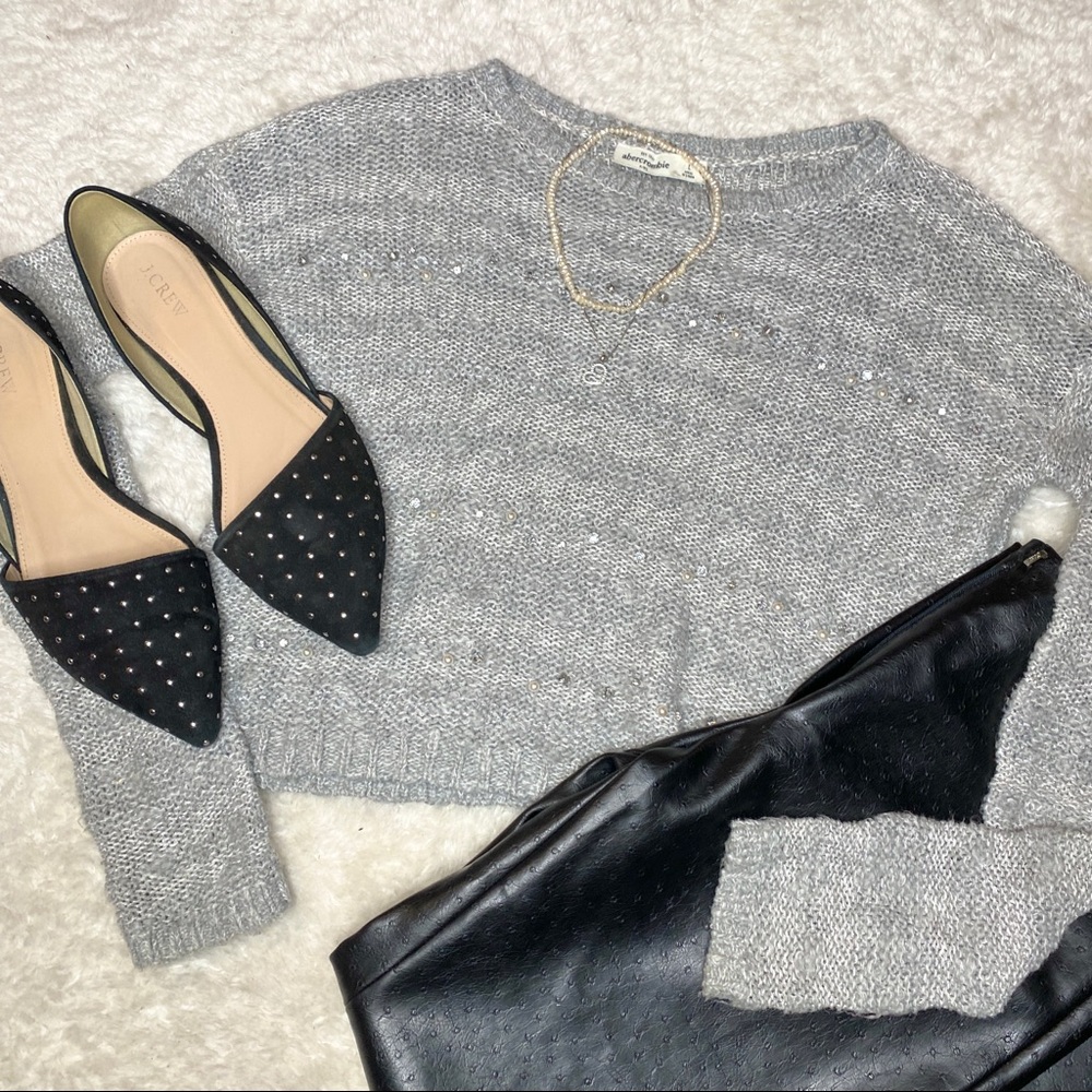 ⭐️2/$35⭐️ A&F Gray Cropped Knit Sweater with Gems, Pearls and Tinsel